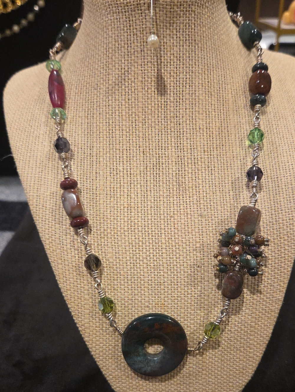 Multicolor Stone Donut Pendant Necklace - Women Jewelry